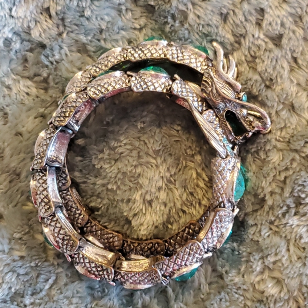 Turquoise rhinestone wrap dragon head bracelet